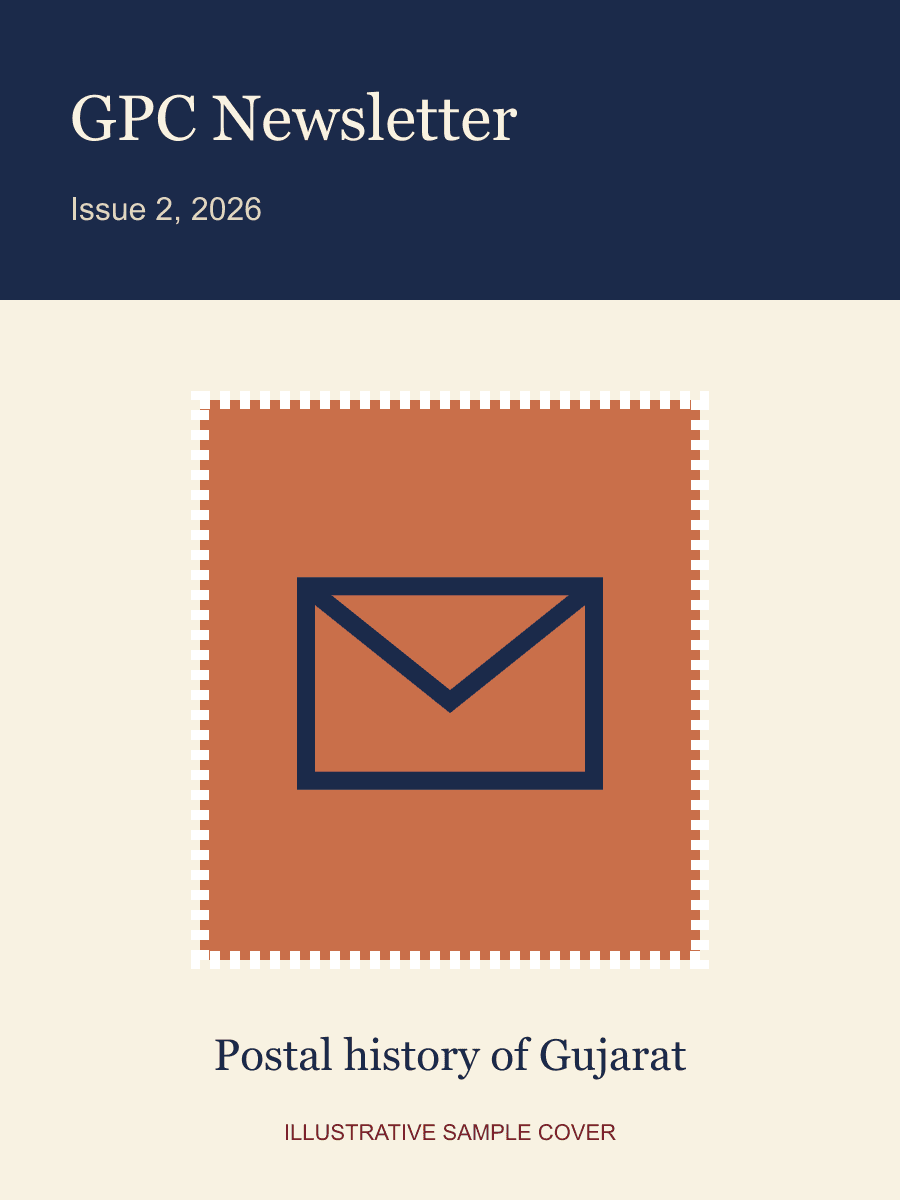 Cover of the Issue 2, 2026 newsletter: Postal history of Gujarat